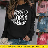 Sweat-shirt ample à manches longues et col rond pour femme, imprimé de grande taille, meilleure tante de tous les temps