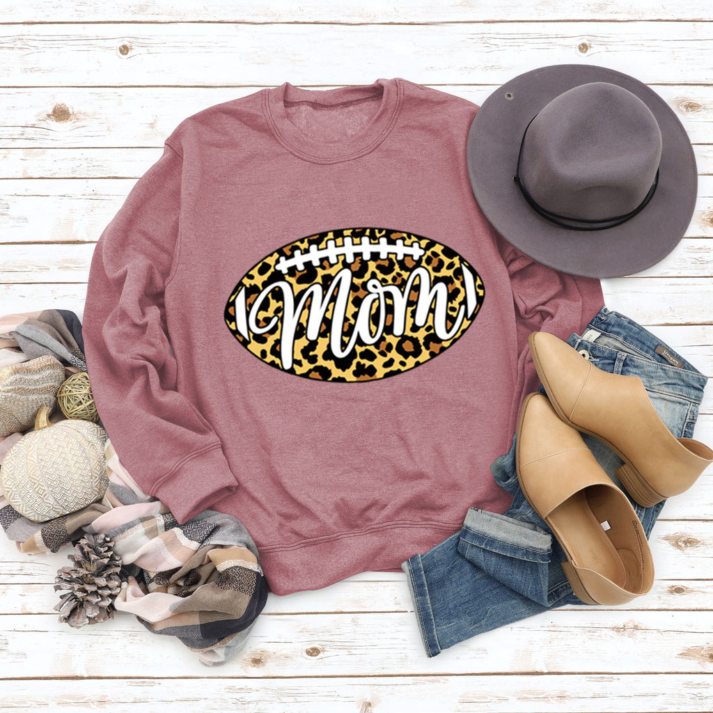 Mom Baseball Leopard Print Women's Bottomed Long Sleeve Loose Casual Sweater
