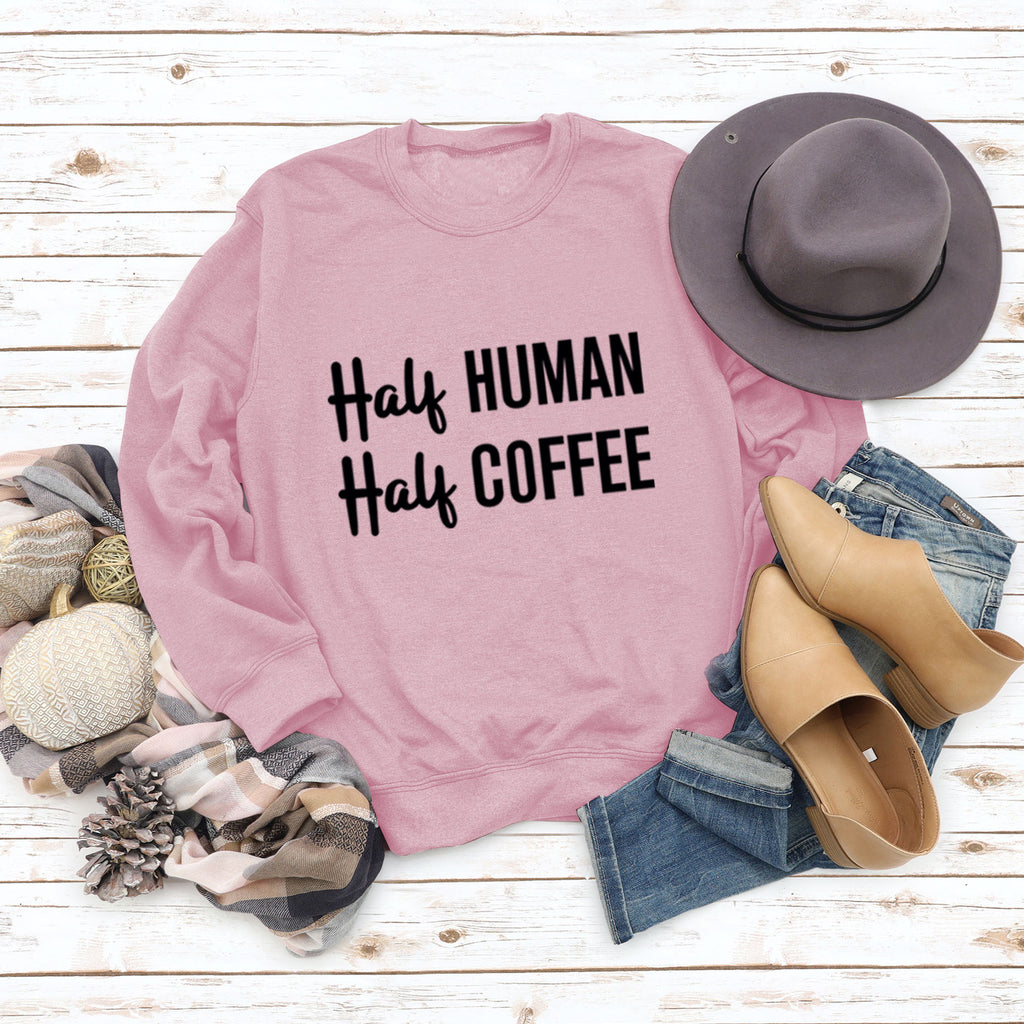 Half Human Half Coffee Round Neck Loose Long-sleeved Large Size Sweater
