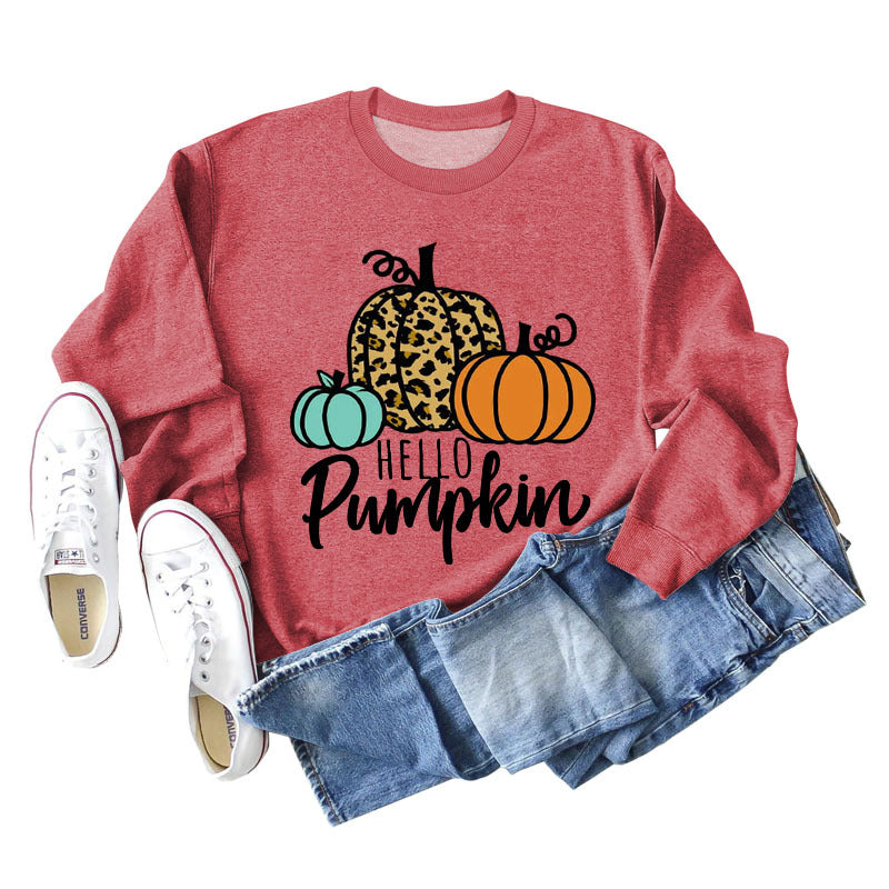 Hellp Pumpkin Pumpkin Halloween Letters Round Neck Large Size Long-sleeved Sweater Women