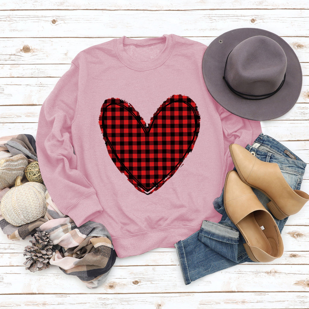 Pull à carreaux imprimé amour pour femme, pour la Saint-Valentin, automne et hiver
