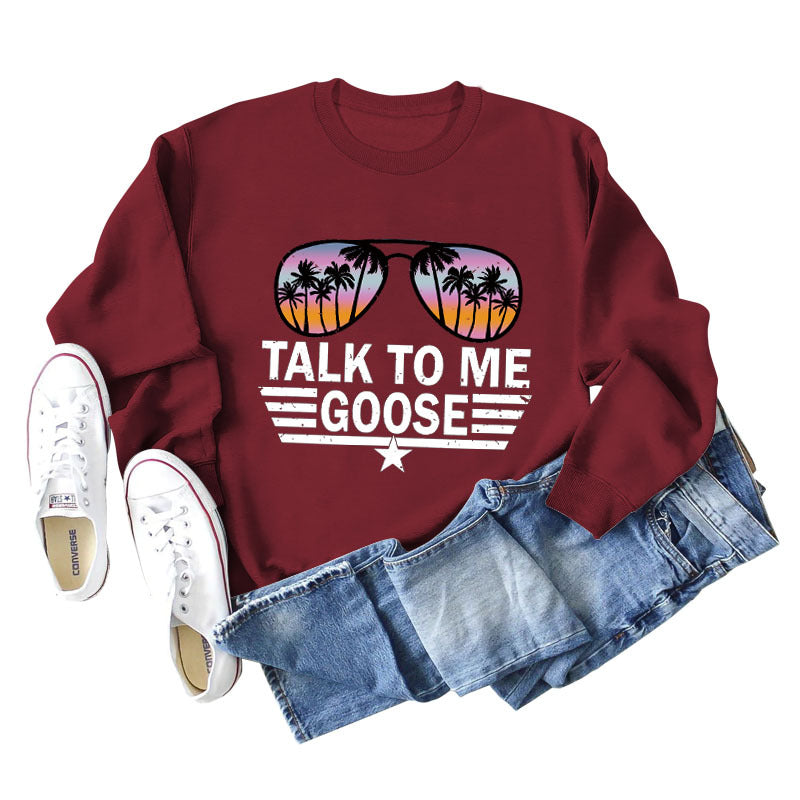 TALK TO ME GOOSE Lockerer Pullover mit Buchstabenmuster und langen Ärmeln und Rundhalsausschnitt