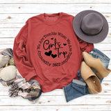 Girl's Trip Letter Heart Print Long-sleeved Loose Sweater Shirt for Women