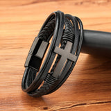 Bracelet de luxe en cuir pour hommes, Design croisé multicolore, classique, en acier inoxydable, 19/21/23 cm, choisissez de beaux cadeaux de noël pour hommes