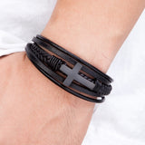 Bracelet de luxe en cuir pour hommes, Design croisé multicolore, classique, en acier inoxydable, 19/21/23 cm, choisissez de beaux cadeaux de noël pour hommes