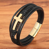 Bracelet de luxe en cuir pour hommes, Design croisé multicolore, classique, en acier inoxydable, 19/21/23 cm, choisissez de beaux cadeaux de noël pour hommes