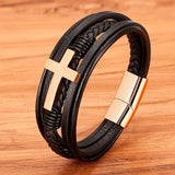 Bracelet de luxe en cuir pour hommes, Design croisé multicolore, classique, en acier inoxydable, 19/21/23 cm, choisissez de beaux cadeaux de noël pour hommes