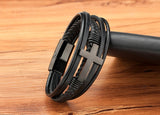 Bracelet de luxe en cuir pour hommes, Design croisé multicolore, classique, en acier inoxydable, 19/21/23 cm, choisissez de beaux cadeaux de noël pour hommes