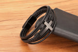 Bracelet de luxe en cuir pour hommes, Design croisé multicolore, classique, en acier inoxydable, 19/21/23 cm, choisissez de beaux cadeaux de noël pour hommes