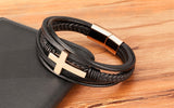 Bracelet de luxe en cuir pour hommes, Design croisé multicolore, classique, en acier inoxydable, 19/21/23 cm, choisissez de beaux cadeaux de noël pour hommes