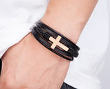 Bracelet de luxe en cuir pour hommes, Design croisé multicolore, classique, en acier inoxydable, 19/21/23 cm, choisissez de beaux cadeaux de noël pour hommes