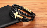 Bracelet de luxe en cuir pour hommes, Design croisé multicolore, classique, en acier inoxydable, 19/21/23 cm, choisissez de beaux cadeaux de noël pour hommes
