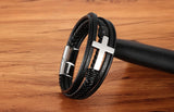 Bracelet de luxe en cuir pour hommes, Design croisé multicolore, classique, en acier inoxydable, 19/21/23 cm, choisissez de beaux cadeaux de noël pour hommes