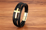 Bracelet de luxe en cuir pour hommes, Design croisé multicolore, classique, en acier inoxydable, 19/21/23 cm, choisissez de beaux cadeaux de noël pour hommes