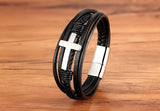 Bracelet de luxe en cuir pour hommes, Design croisé multicolore, classique, en acier inoxydable, 19/21/23 cm, choisissez de beaux cadeaux de noël pour hommes