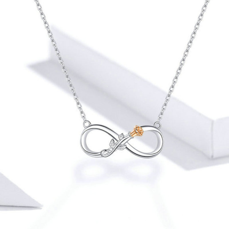Authentic 925 Sterling Silver Rose Flower Infinity Love Short Neckalce for Women Choker Chain Luxury Bijoux
