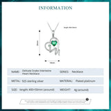 925 Sterling Silver Delicate Green Zircon Heart Pendant Necklace Snake Intertwine Love Neck Chain for Women Fine Jewelry