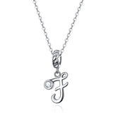 925 Sterling Silver Vintage Letter A to Z Pendant Necklace Initial Long Chain Necklace Platinum Plated Women Fine Jewelry