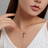 Cross Faith Crystal 925 Sterling Silver Necklace Chain Letter Choker Necklace for Women Fashion Jewelry Gift