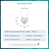 925 Sterling Silver Sparkling Double Heart Pendant Necklace Dancing Heart Neck Chain for Women Valentine's Day Gift