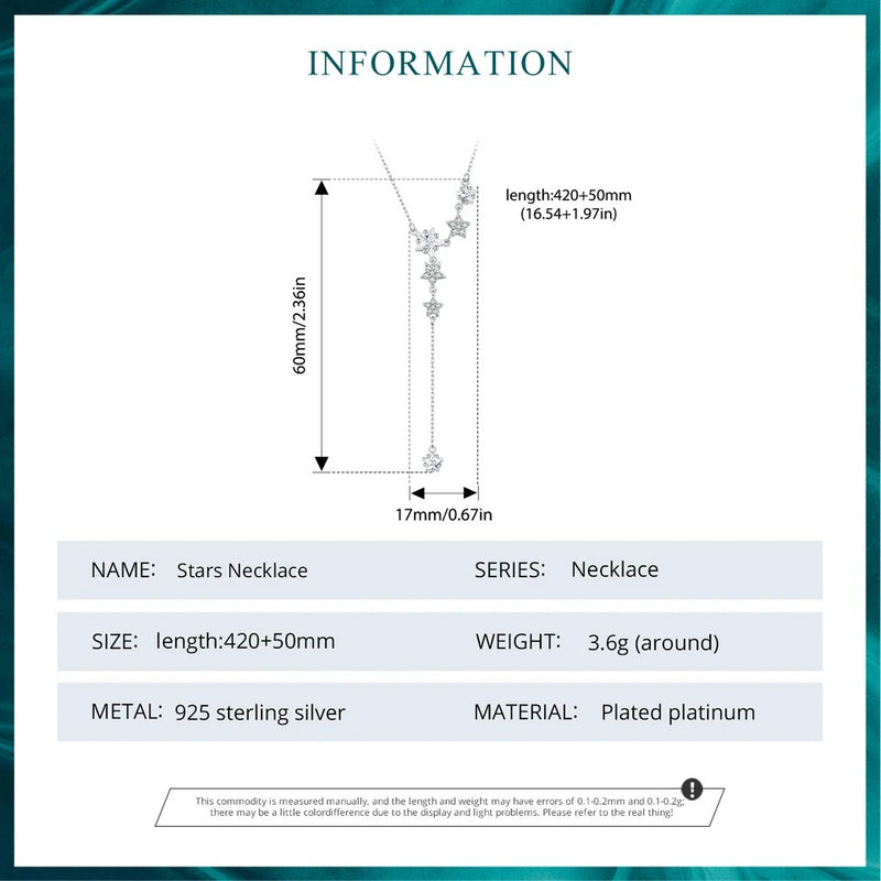 925 Sterling Silver Delicate Falling Stars Pendant Necklace for Women Wedding Party Dainty Fine Jewelry Gift