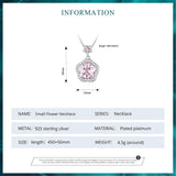 925 Sterling Silver Pink Flower Pendant Necklace Little Star Neck Chain Pave Setting CZ for Women Valentine's Day Gift