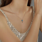 925 Sterling Silver Blue Enamel Moon & Cat Pendant Necklace Star Neck Chain for Women Gift Fine Jewelry