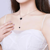 925 Sterling Silver Double Black Heart Pendant Necklace for Women Simple Black Enamel Y-shape Chain Necklace