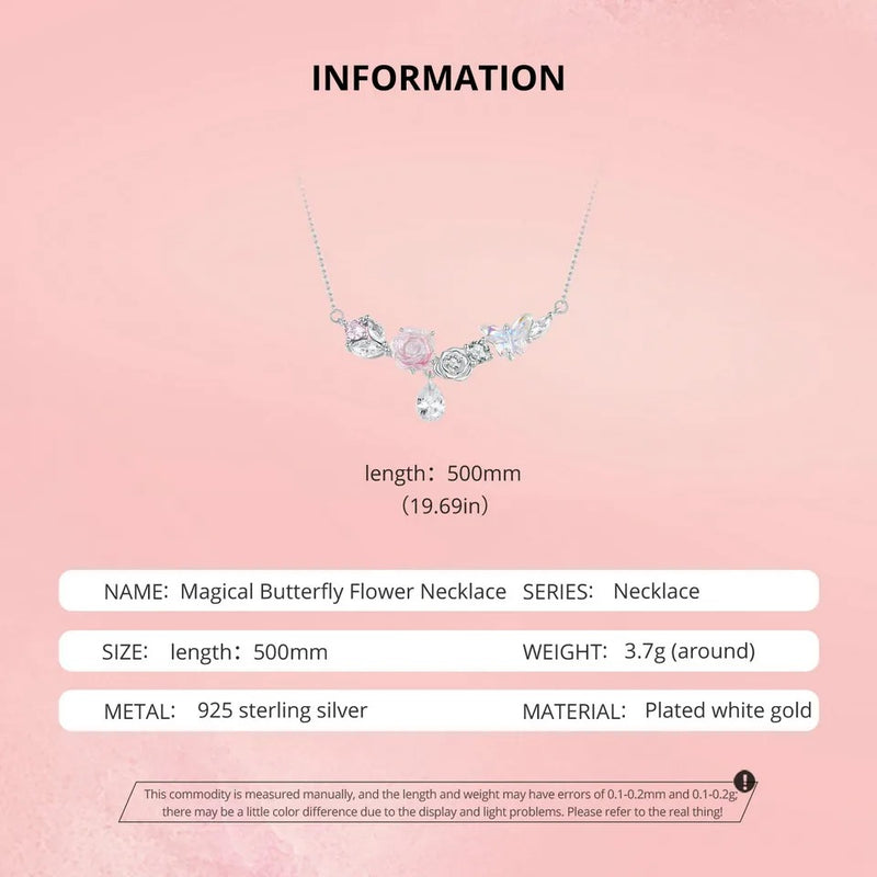 925 Sterling Silver Romantic Flower Necklace Fantasy Butterfly Neck Chain for Women Valentine's Day Fine Jewelry Gift