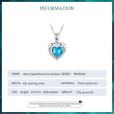 925 Sterling Silver Love Heart Pendant Necklace, Blue Clear Crystal Necklaces for Women Silver Fine Jewelry Gift