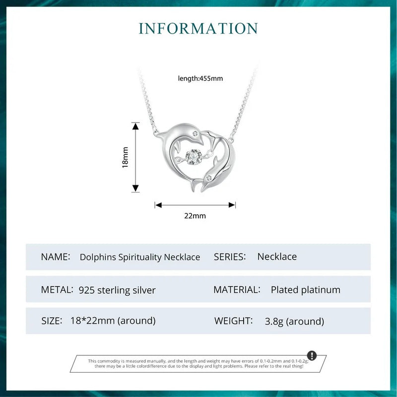 925 Sterling Silver Connected Double Dolphins Necklace Shiny Zircon Love Neck Chain for Women Fine Jewelry