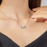 925 Sterling Silver Blue Zircon Flying Butterfly Necklace Women Birthday Gift Korean Style Fashion Jewelry Gift