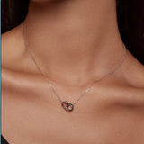 925 Sterling Silver Double Circle Interlock Pendant Necklace Double Ring Collarbone Neck Chain for Women Jewelry