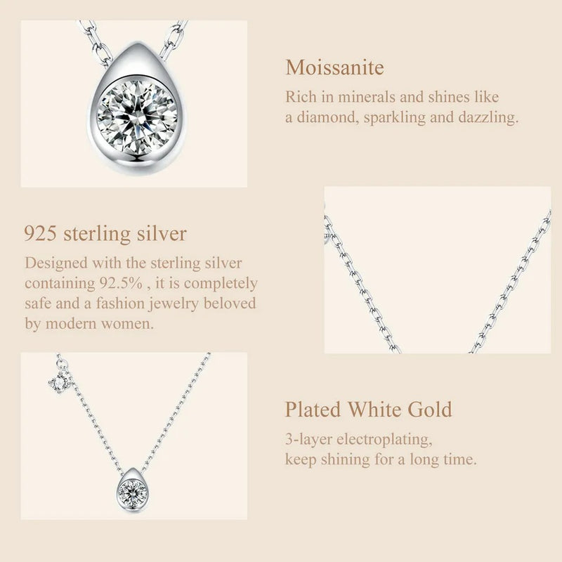 White Gold Plated Moissanite Necklace for Women, 925 Silver Pear/Round Solitaire Moissanite Pendant Valentines Day Gift