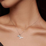 925 Sterling Silver Sky Blue Enamel Whale Tail Pendant Necklace Double Fish Tail Neck Chain for Women Fine Jewelry