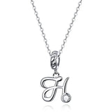 925 Sterling Silver Vintage Letter A to Z Pendant Necklace Initial Long Chain Necklace Platinum Plated Women Fine Jewelry