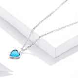 Deep Blue Heart Necklace for Women 925 Sterling Plated platinum Translucent opal Luxury Brand Jewelry