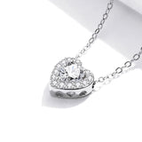 925 Sterling Silver Bright Love Necklace Chain Dazzling Shiny Heart Shape Crystal Charm Wedding Engagement Jewelry