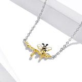 Authentic 925 Sterling Silver Enamel Lovely Honey Bee Necklace for Women Chain Link Necklaces Silver 925 Jewelry