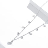 925 Sterling Silver White Moon & Star Pendant Necklace for Women Chain Link Necklaces Silver 925 Jewelry