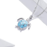 925 Sterling Silver Sky Blue Enamel Turtle Pendant Necklace Cute Animal Adjustable Necklace for Women Fine Jewelry