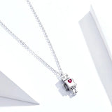 Valentine's Day Series 925 Sterling Silver Robot Lover Couple Pendant Necklace Crown and Heart Jewelry