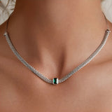 925 Sterling Silver Elegant Emerald Necklace Retro Braided Silver Neck Chain for Women Birthday Gift Fine Jewelry