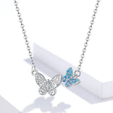 925 Sterling Silver Blue Zircon Flying Butterfly Necklace Women Birthday Gift Korean Style Fashion Jewelry Gift