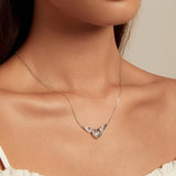 925 Sterling Silver Shiny Zircon Heart Pendant Necklace Guardian Wings Neck Chain for Women Birthday Gift Jewelry