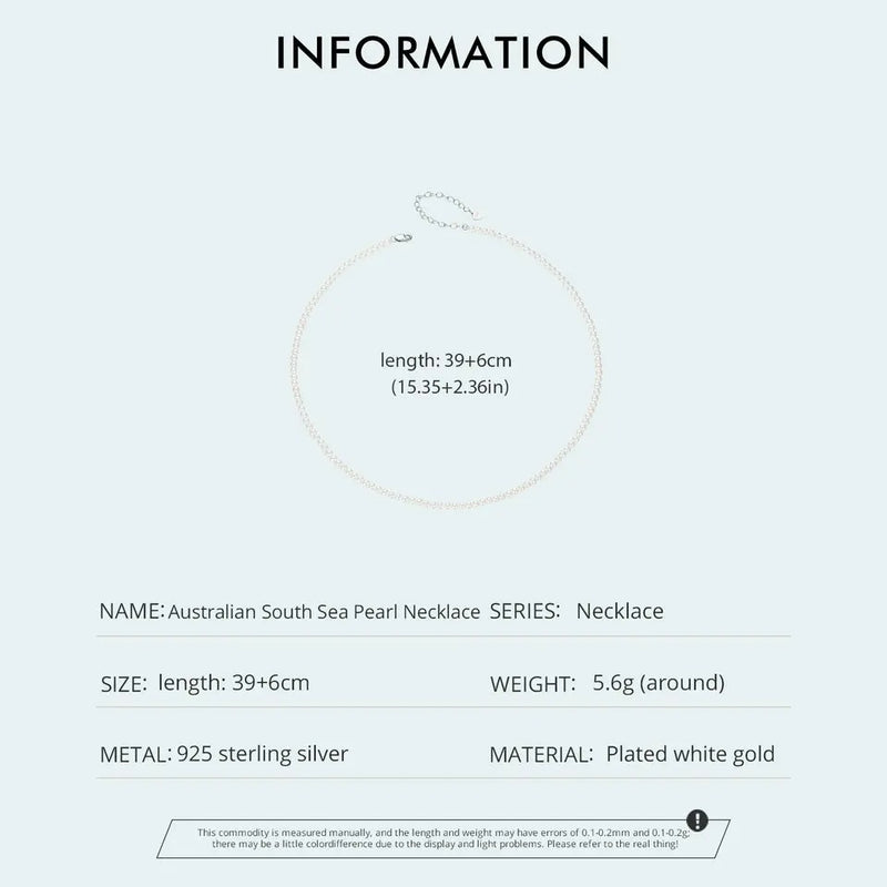 Pearl Necklace for Women Shell Pearl Beaded Necklace, 925 Sterling Silver Australian South Sea Pearl Necklace Jewelry