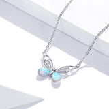 925 Sterling Silver Colorful Opal Butterfly Pendant Necklace Hollow Pattern Insect Neck Chain Women Fine Jewelry