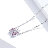 925 Sterling Silver Pink CZ Ladybug Insect Chain Pendant Necklace for Women 45cm Kid Gifts Fine Jewelry