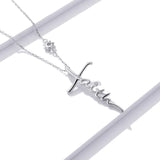 Cross Faith Crystal 925 Sterling Silver Necklace Chain Letter Choker Necklace for Women Fashion Jewelry Gift