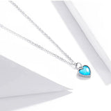 Deep Blue Heart Necklace for Women 925 Sterling Plated platinum Translucent opal Luxury Brand Jewelry